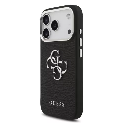 Guess PU Grained 4G Metal Logo tok Apple iPhone 17 Pro készülékhez – Fekete