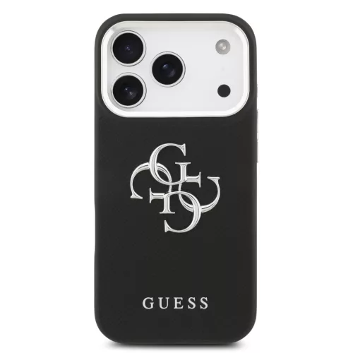 Guess PU Grained 4G Metal Logo tok Apple iPhone 17 Pro készülékhez – Fekete