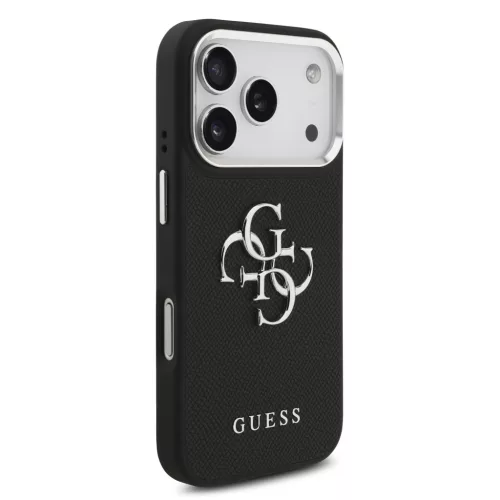 Guess PU Grained 4G Metal Logo tok Apple iPhone 17 Pro készülékhez – Fekete
