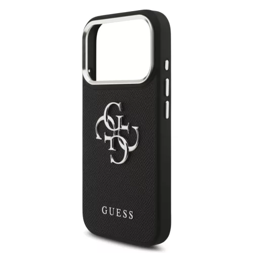 Guess PU Grained 4G Metal Logo tok Apple iPhone 17 Pro készülékhez – Fekete