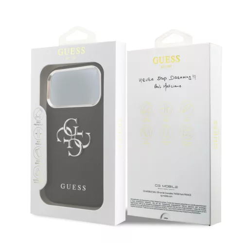 Guess PU Grained 4G Metal Logo tok Apple iPhone 17 Pro készülékhez – Fekete