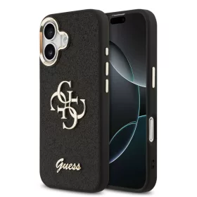   Guess PU Fixed Glitter 4G Metal Frame tok Apple iPhone 17 készülékhez – Fekete