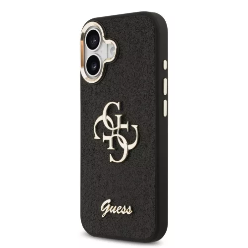 Guess PU Fixed Glitter 4G Metal Frame tok Apple iPhone 17 készülékhez – Fekete