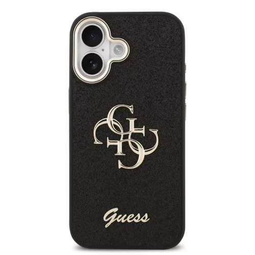 Guess PU Fixed Glitter 4G Metal Frame tok Apple iPhone 17 készülékhez – Fekete