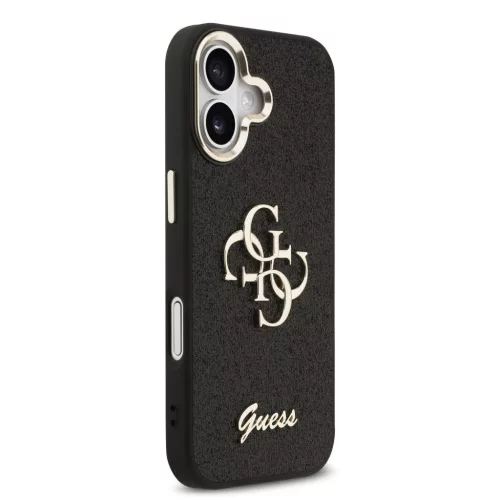 Guess PU Fixed Glitter 4G Metal Frame tok Apple iPhone 17 készülékhez – Fekete