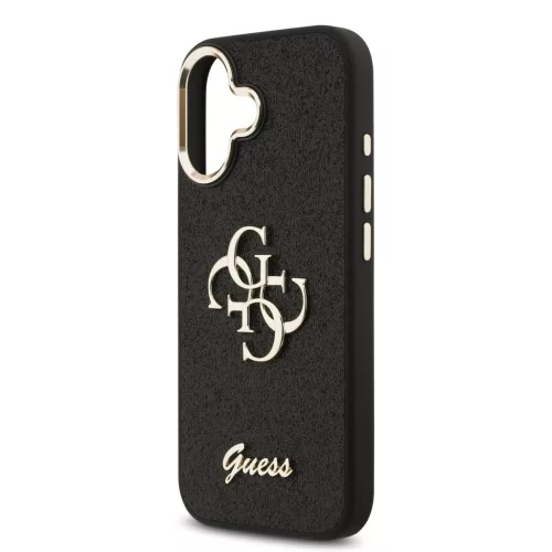 Guess PU Fixed Glitter 4G Metal Frame tok Apple iPhone 17 készülékhez – Fekete
