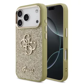   Guess PU Fixed Glitter 4G Metal Frame tok Apple iPhone 17 Pro Max készülékhez – Arany