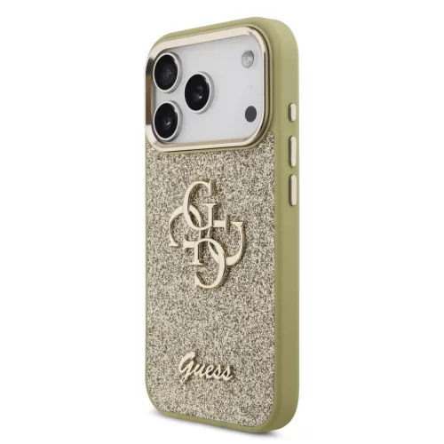 Guess PU Fixed Glitter 4G Metal Frame tok Apple iPhone 17 Pro Max készülékhez – Arany