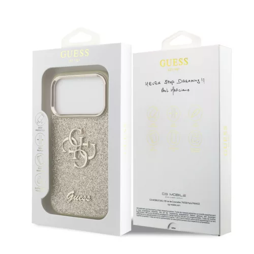 Guess PU Fixed Glitter 4G Metal Frame tok Apple iPhone 17 Pro Max készülékhez – Arany