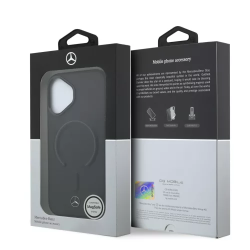 Mercedes PU Leather 3D MagSafe tok Apple iPhone 17 készülékhez – Fekete