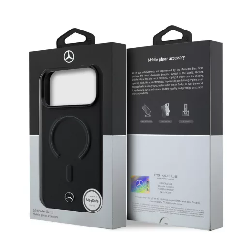 Mercedes PU Leather 3D MagSafe tok Apple iPhone 17 Pro készülékhez – Fekete