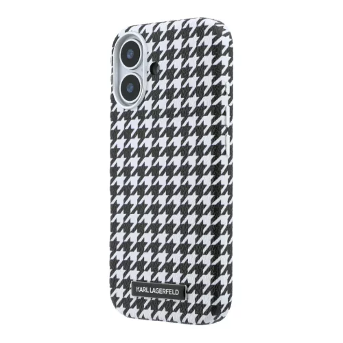 Karl Lagerfeld PU Houndstooth Resin Plate MagSafe tok Apple iPhone 17 készülékhez – fekete