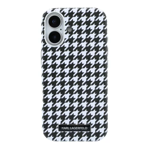 Karl Lagerfeld PU Houndstooth Resin Plate MagSafe tok Apple iPhone 17 készülékhez – fekete