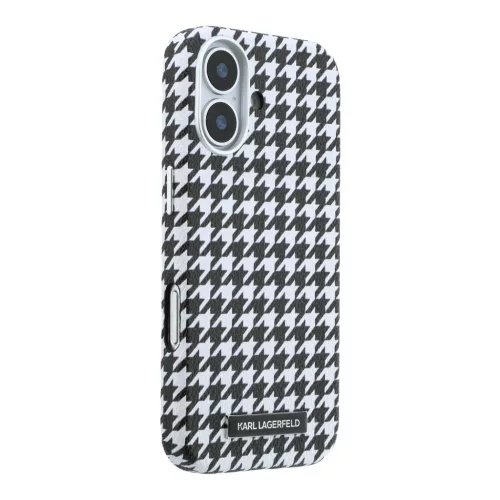 Karl Lagerfeld PU Houndstooth Resin Plate MagSafe tok Apple iPhone 17 készülékhez – fekete