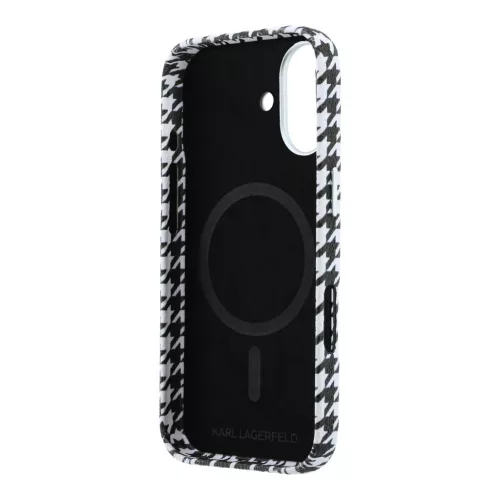 Karl Lagerfeld PU Houndstooth Resin Plate MagSafe tok Apple iPhone 17 készülékhez – fekete
