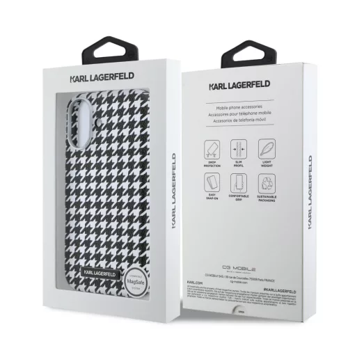 Karl Lagerfeld PU Houndstooth Resin Plate MagSafe tok Apple iPhone 17 készülékhez – fekete