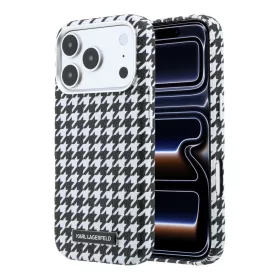   Karl Lagerfeld PU Houndstooth Resin Plate MagSafe tok Apple iPhone 17 Pro készülékhez – fekete