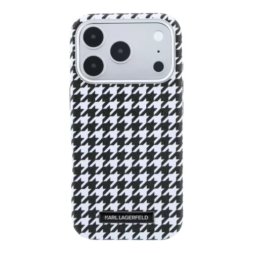 Karl Lagerfeld PU Houndstooth Resin Plate MagSafe tok Apple iPhone 17 Pro készülékhez – fekete