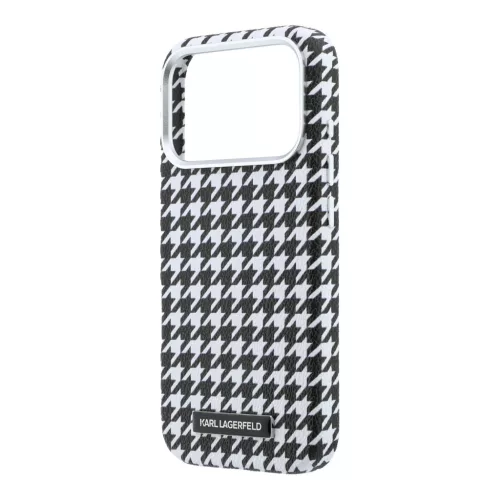 Karl Lagerfeld PU Houndstooth Resin Plate MagSafe tok Apple iPhone 17 Pro készülékhez – fekete