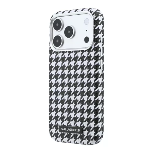 Karl Lagerfeld PU Houndstooth Resin Plate MagSafe tok Apple iPhone 17 Pro Max készülékhez – fekete