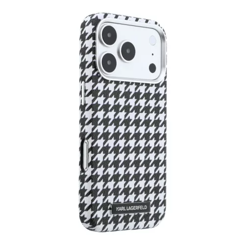 Karl Lagerfeld PU Houndstooth Resin Plate MagSafe tok Apple iPhone 17 Pro Max készülékhez – fekete