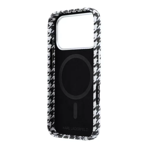 Karl Lagerfeld PU Houndstooth Resin Plate MagSafe tok Apple iPhone 17 Pro Max készülékhez – fekete