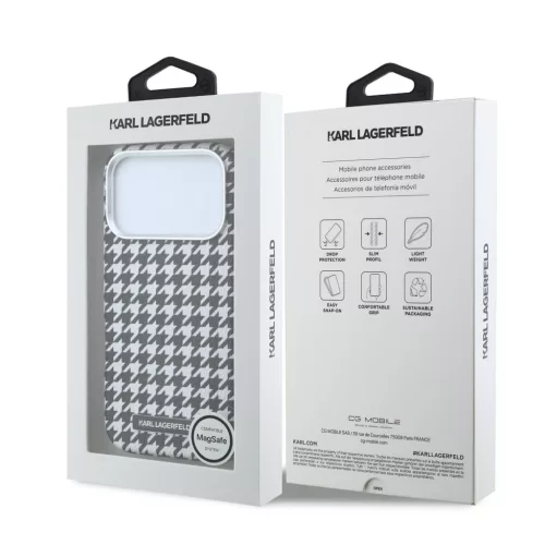 Karl Lagerfeld PU Houndstooth Resin Plate MagSafe tok Apple iPhone 17 Pro Max készülékhez – fekete