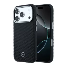   Mercedes PU Leather Semi Wrap MagSafe tok Apple iPhone 17 Pro készülékhez – fekete
