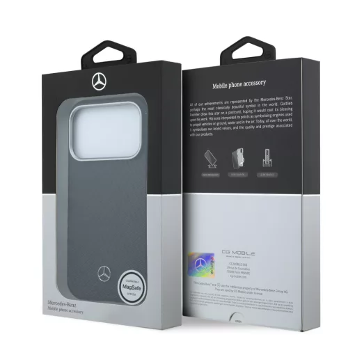 Mercedes PU Leather Semi Wrap MagSafe tok Apple iPhone 17 Pro készülékhez – fekete