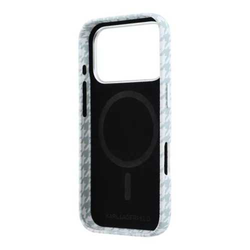 Karl Lagerfeld PU Houndstooth Resin Plate MagSafe tok Apple iPhone 17 Pro Max készülékhez – kék