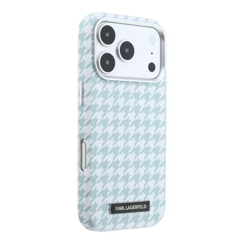 Karl Lagerfeld PU Houndstooth Resin Plate MagSafe tok Apple iPhone 17 Pro készülékhez – kék