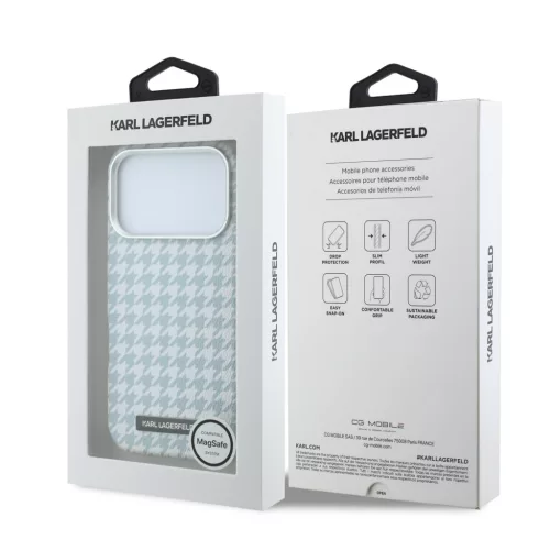 Karl Lagerfeld PU Houndstooth Resin Plate MagSafe tok Apple iPhone 17 Pro készülékhez – kék