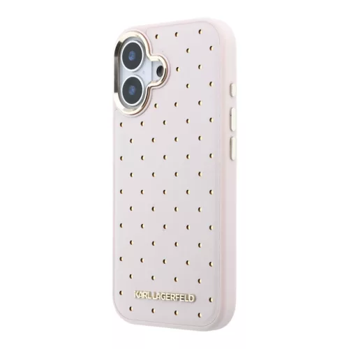 Karl Lagerfeld PU Perforated Gold Dots MagSafe tok, iPhone 17 - rózsaszín
