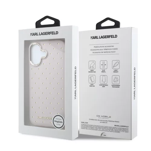 Karl Lagerfeld PU Perforated Gold Dots MagSafe tok, iPhone 17 - rózsaszín