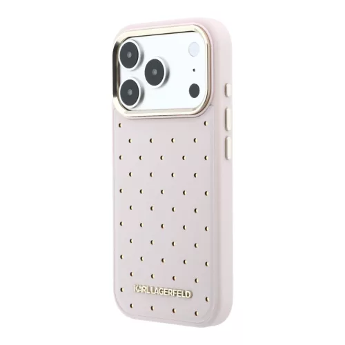 Karl Lagerfeld PU Perforated Gold Dots MagSafe tok, iPhone 17 Pro - rózsaszín