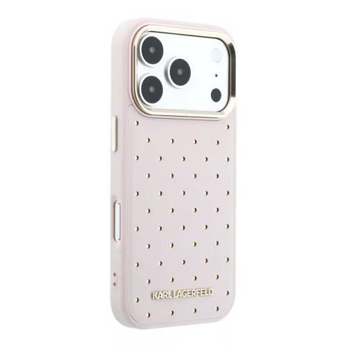 Karl Lagerfeld PU Perforated Gold Dots MagSafe tok, iPhone 17 Pro - rózsaszín