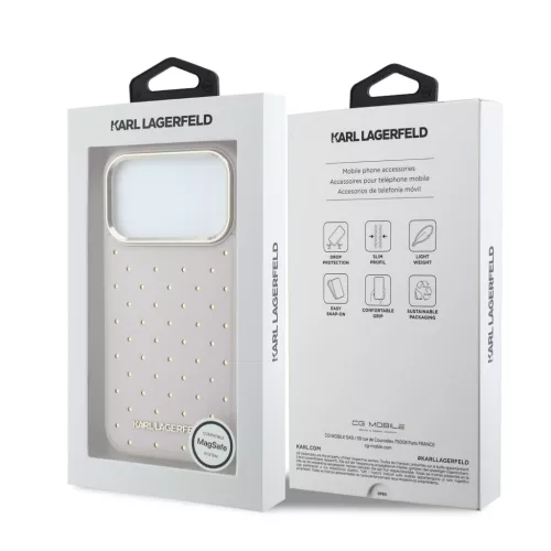 Karl Lagerfeld PU Perforated Gold Dots MagSafe tok, iPhone 17 Pro - rózsaszín