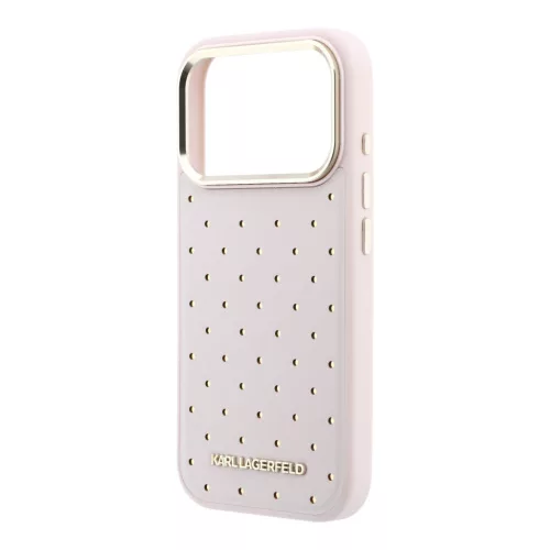 Karl Lagerfeld PU Perforated Gold Dots MagSafe tok, iPhone 17 Pro Max - rózsaszín
