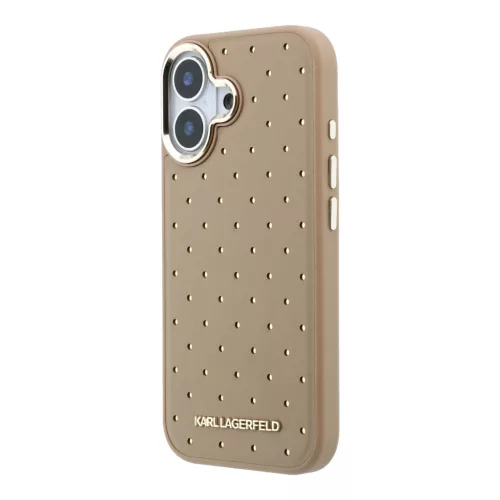 Karl Lagerfeld PU Perforated Gold Dots MagSafe tok, iPhone 17 - bézs