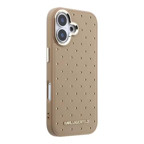 Karl Lagerfeld PU Perforated Gold Dots MagSafe tok, iPhone 17 - bézs