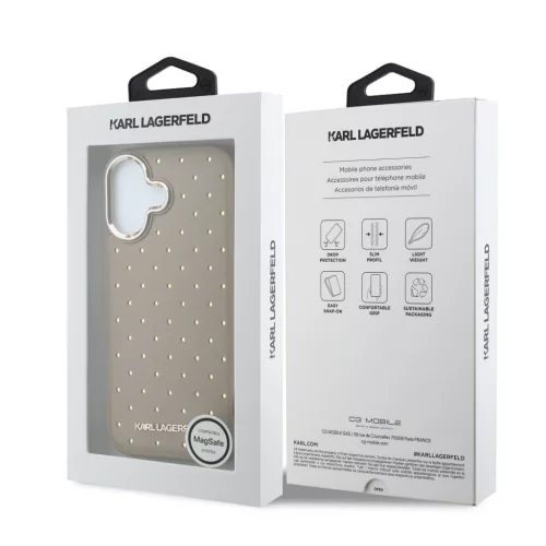Karl Lagerfeld PU Perforated Gold Dots MagSafe tok, iPhone 17 - bézs