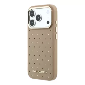   Karl Lagerfeld PU Perforated Gold Dots MagSafe tok, iPhone 17 Pro - bézs