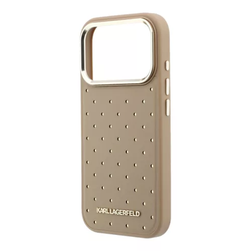 Karl Lagerfeld PU Perforated Gold Dots MagSafe tok, iPhone 17 Pro Max - bézs
