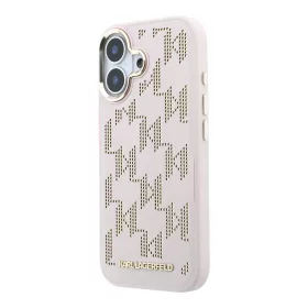   Karl Lagerfeld PU Perforated Monogram MagSafe tok, iPhone 17 - rózsaszín