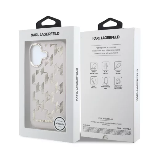 Karl Lagerfeld PU Perforated Monogram MagSafe tok, iPhone 17 - rózsaszín