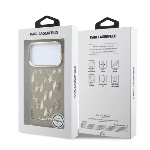 Karl Lagerfeld PU Perforated Monogram MagSafe tok, iPhone 17 Pro - bézs