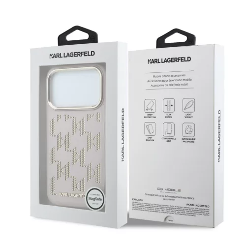 Karl Lagerfeld PU Perforated Monogram MagSafe tok, iPhone 17 Pro - rózsaszín