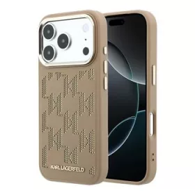   Karl Lagerfeld PU Perforated Monogram MagSafe tok, iPhone 17 Pro Max - bézs