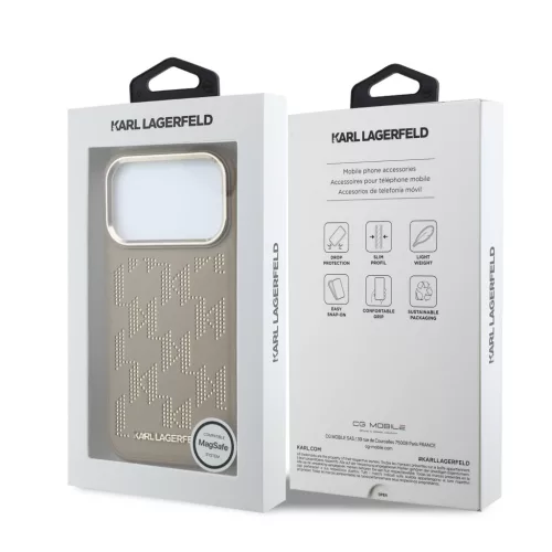 Karl Lagerfeld PU Perforated Monogram MagSafe tok, iPhone 17 Pro Max - bézs