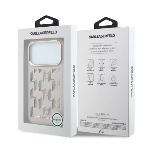 Karl Lagerfeld PU Perforated Monogram MagSafe tok, iPhone 17 Pro Max - rózsaszín
